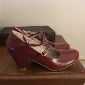 Dark red t strap rockabilly maryjane shoe